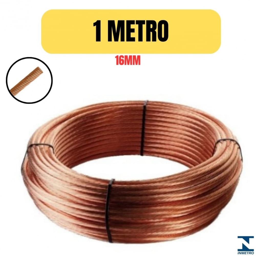 Cabo Cobreado Nu 16mm Para Aterramento 1 Metro Normatizado Alta Qualidade e Condutividade Extra+