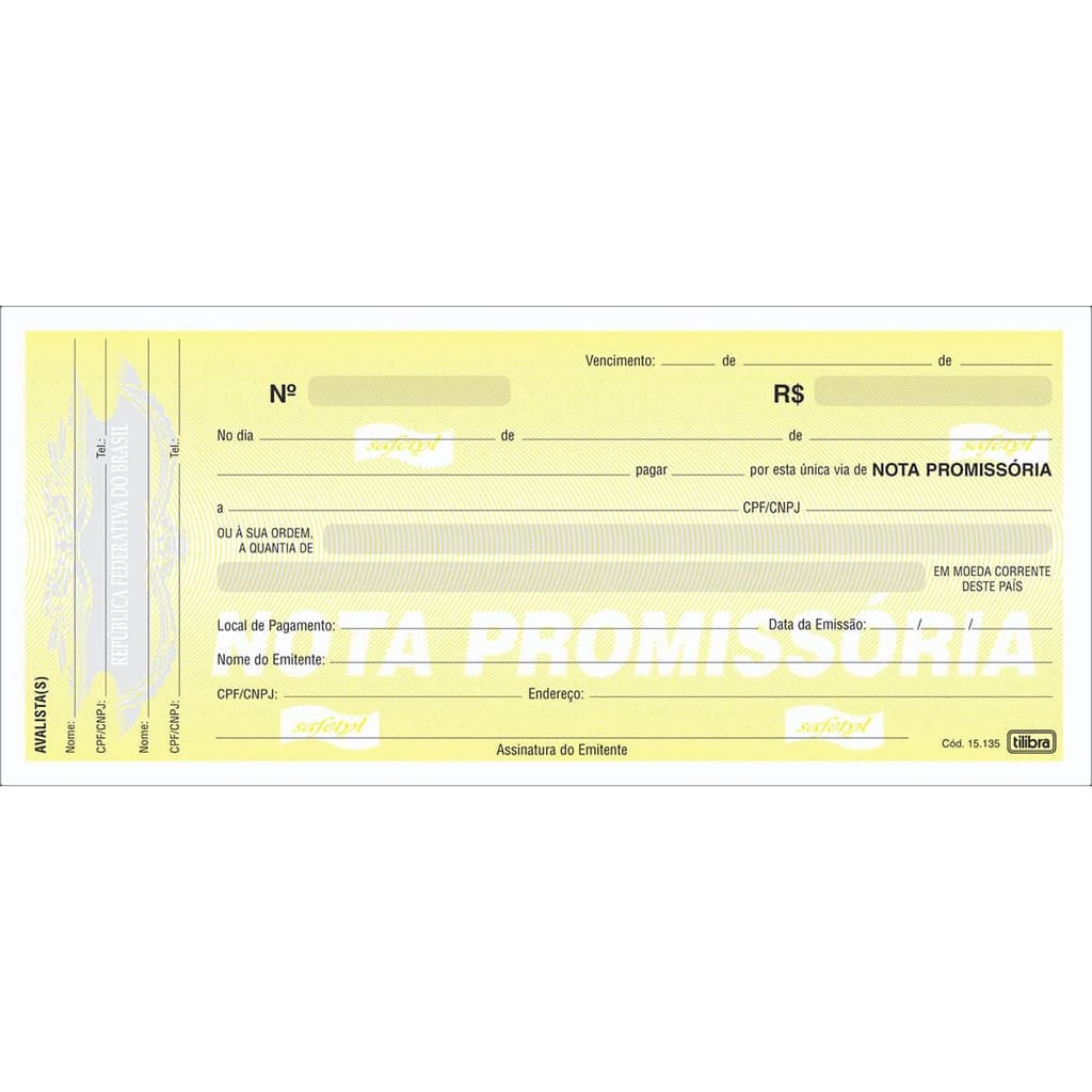 Nota Promissória Grande 214x93mm 50 Folhas Tilibra