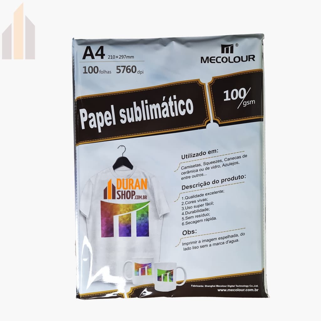 Papel Sublimação Papel Sublimático 100 Folhas Profissional Mecolour A4