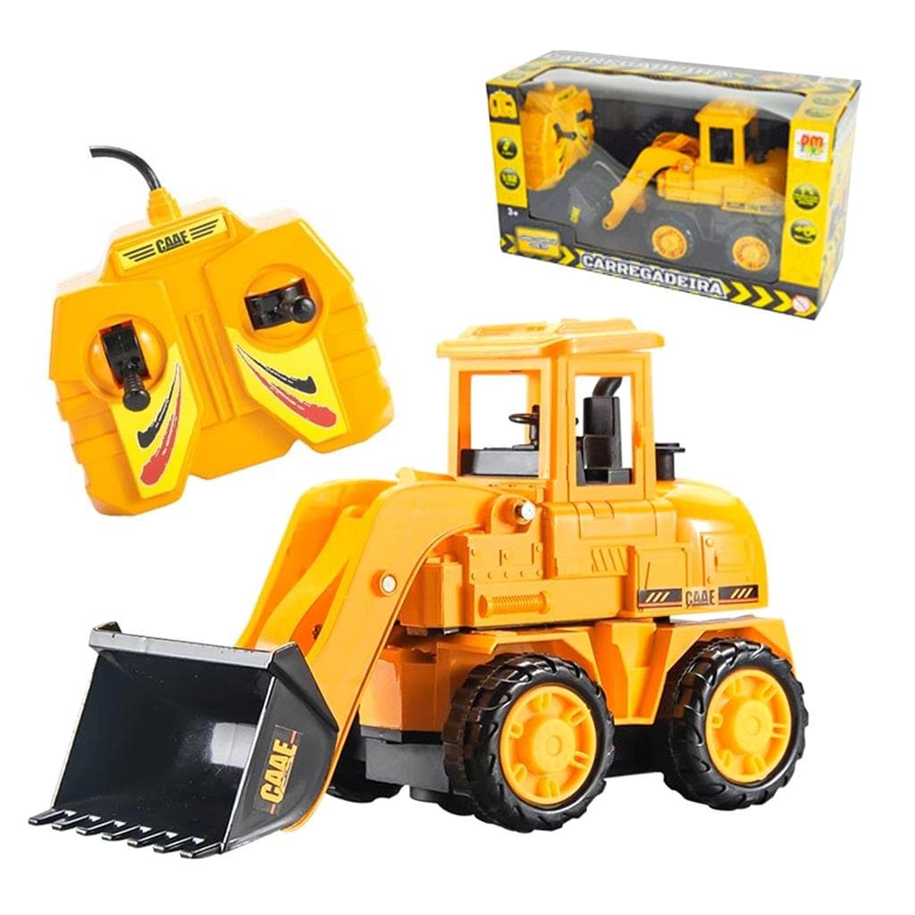 Carrinho Controle Com Fio Trator Carregadeira Move Pa Anda - Dm Toys