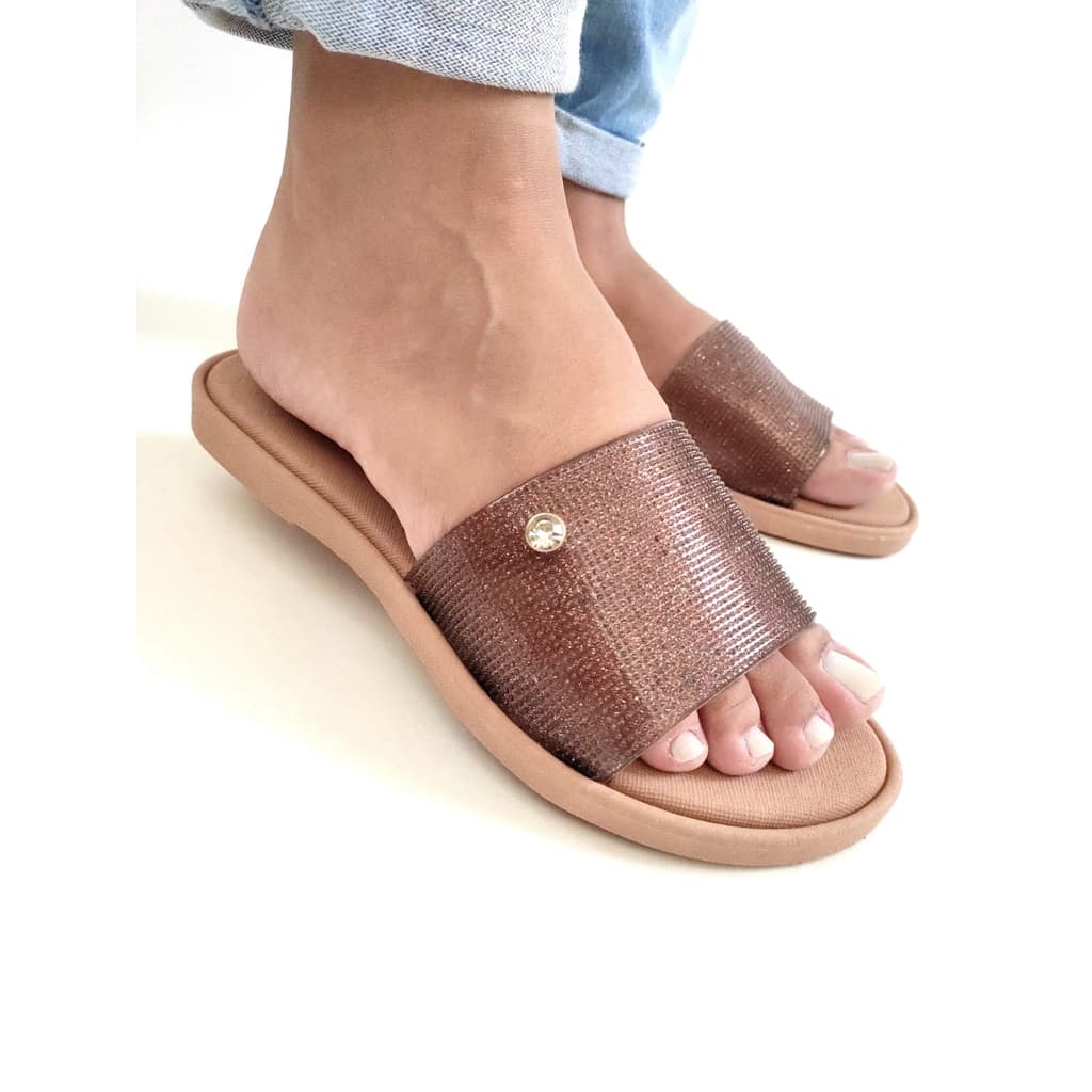 Rasteira feminina chinelo Slide Glitter