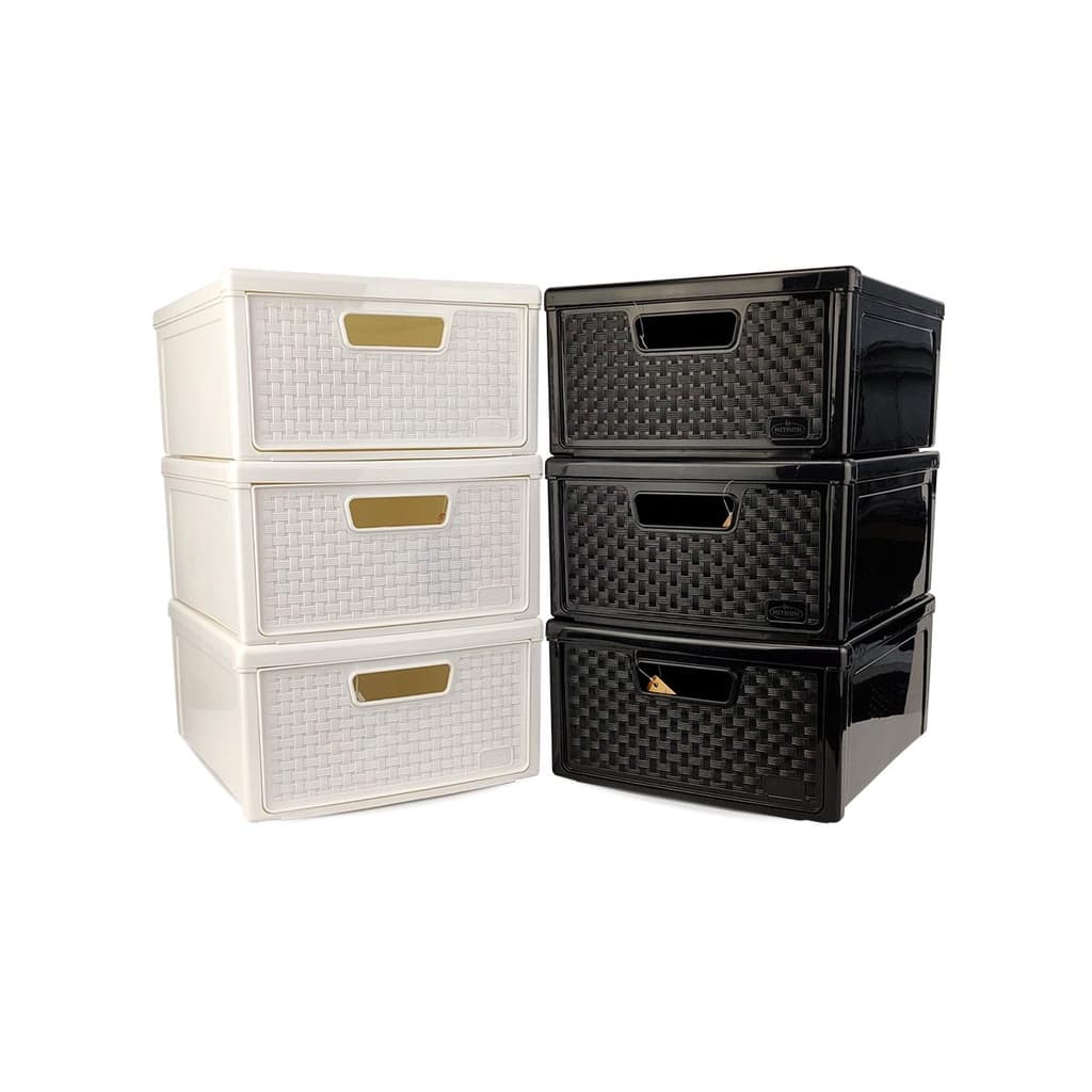 Kit 3 Gaveteiro Modular Empalhável Organizador Multiuso Rattan Plástico Resistente 1 Unidade