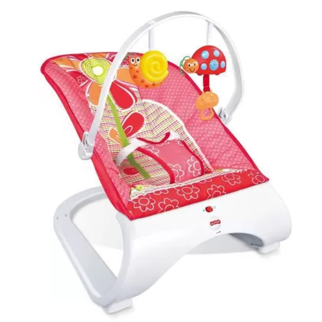 Cadeira bebê de descanso base curva vibratória de flor com som acolchoada rosa