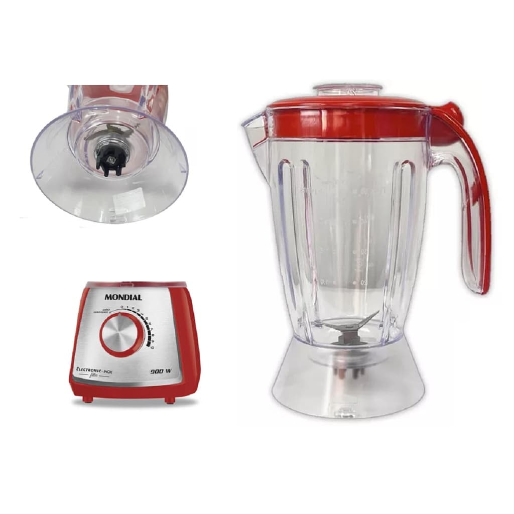 Copo P/ Liquidificador Mondial Eletronic Filter Premium Inox Red 700w / 850W / 900W Cristal Resistente Com Tampa E Faca