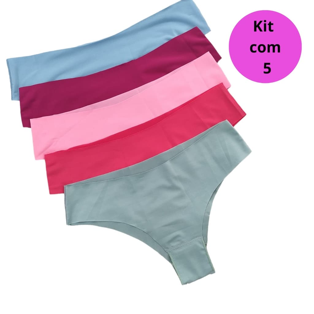 kit 5 Calcinhas Tanga Conforto Sem Costura Corte A Laser Forro De Algodão Revenda Promoção