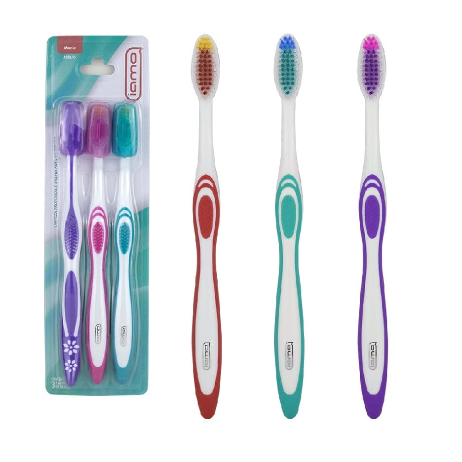 Kit com 3 Escovas Dental Adulto Cerdas Macias e Capa Protetora