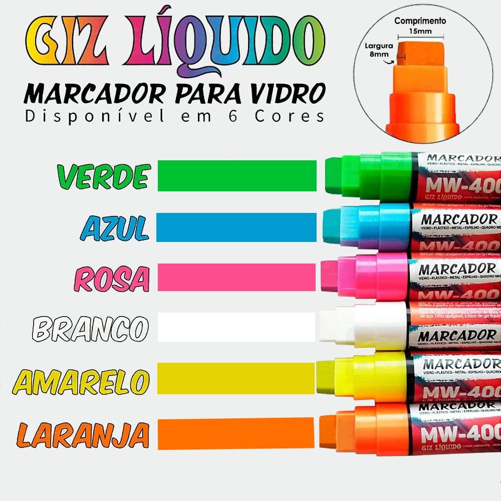 Giz Liquido Marcador Vidro Plástico Quadro e Metal GrampLine