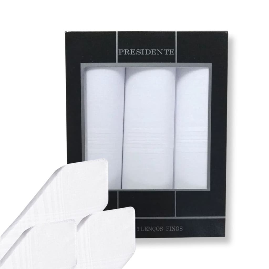 Kit c/ 3 Lenço Masculino Branco 100% Algodão Presidente