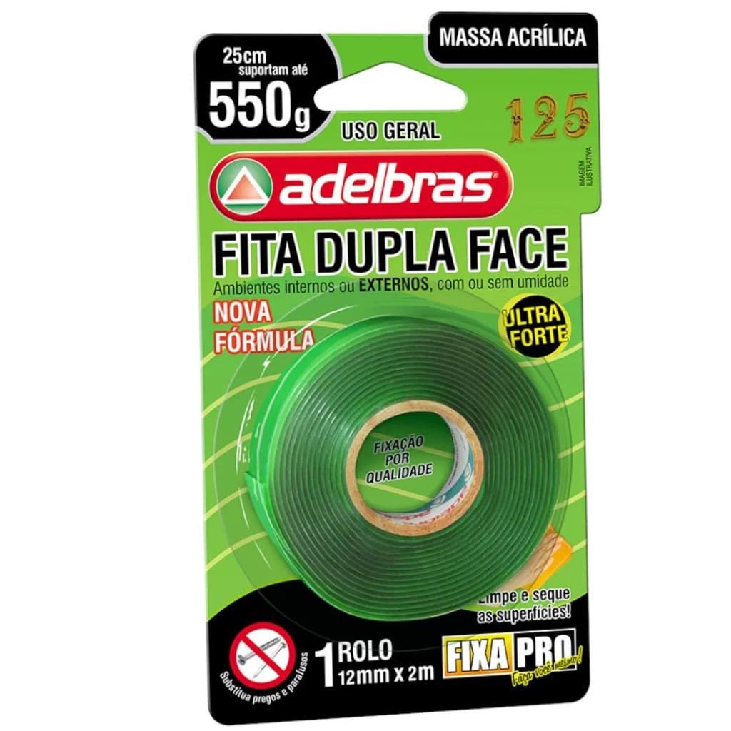 Fita Dupla Face Fixa Pro - 12mmx2mts