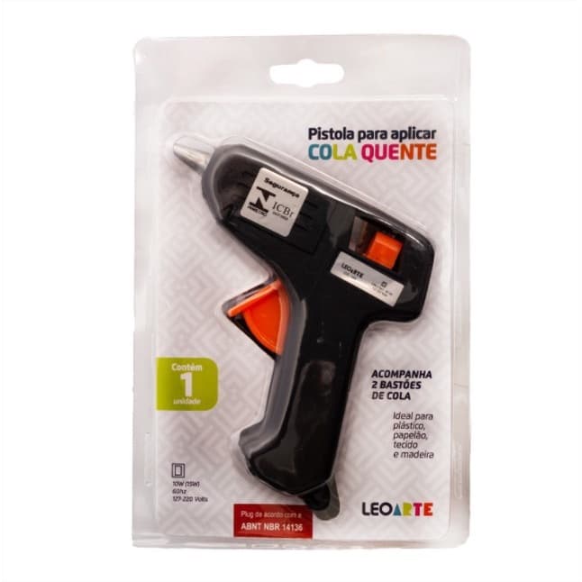 Pistola para Cola Quente Aplicador pequeno POnta Metálica Bastões Fino 10W Bivolt LeoArte
