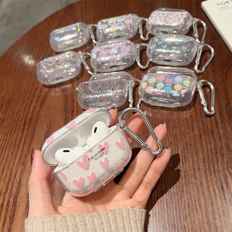 For AirPods Pro 2 Case Glitter Shiny Cartoon Soft Silicone Cover For AirPods 3 1 2 Girls Colorful Heart Earphone  Box