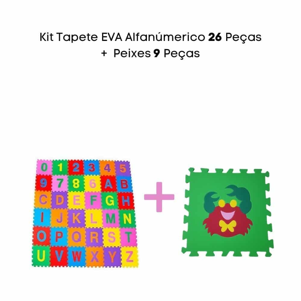 KIT TAPETE EVA ALFANUMÉRICO 36 PÇS + PEIXES 9 PÇS 30X30CM