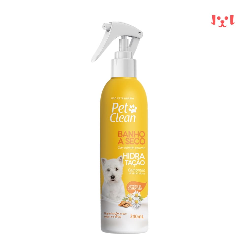 Banho a Seco Sem Enxágue Extratos Naturais Hidratação Camomila e Amêndoas Premium 240ml Pet Clean