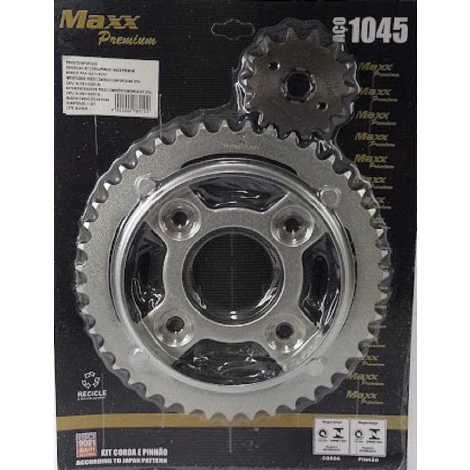 Kit Transmissão Relacao Coroa + Pinhao  Cg Titan Fan 125 2009 ate 2013 43/14 Aco 1045 (428) Maxx Premium