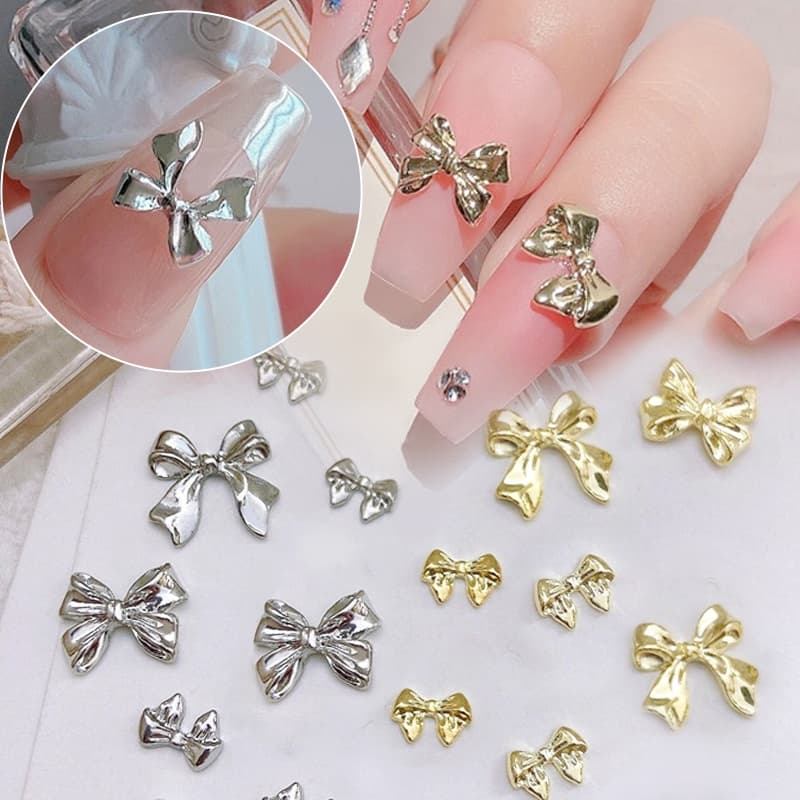 10 Peças Prata Ouro Metal Bowknot 3D Decoração De Arte De Unha Acessórios Faça Você Mesmo