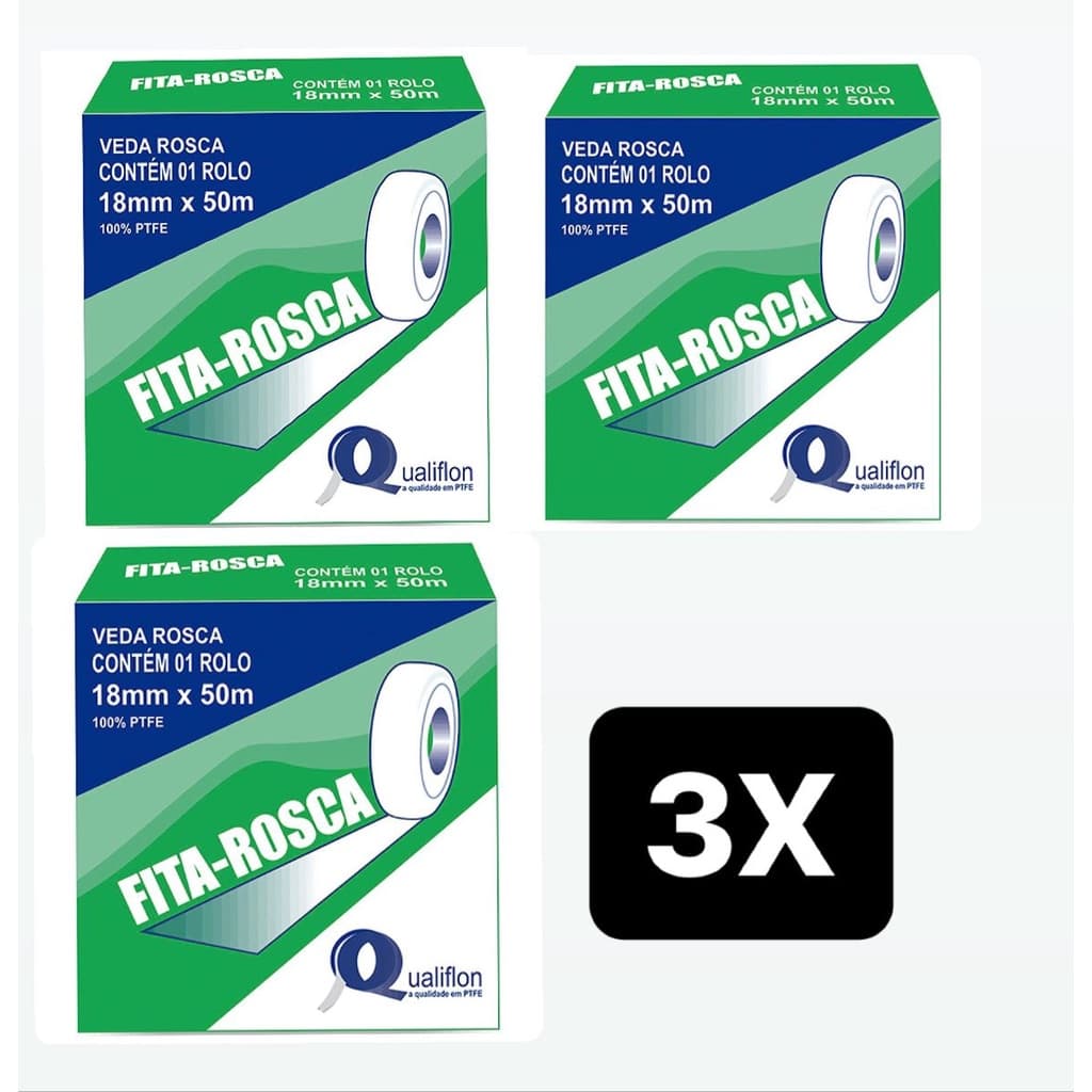 kit 3 Fita Veda Rosca p Vedação Profissional 18mm x 50m