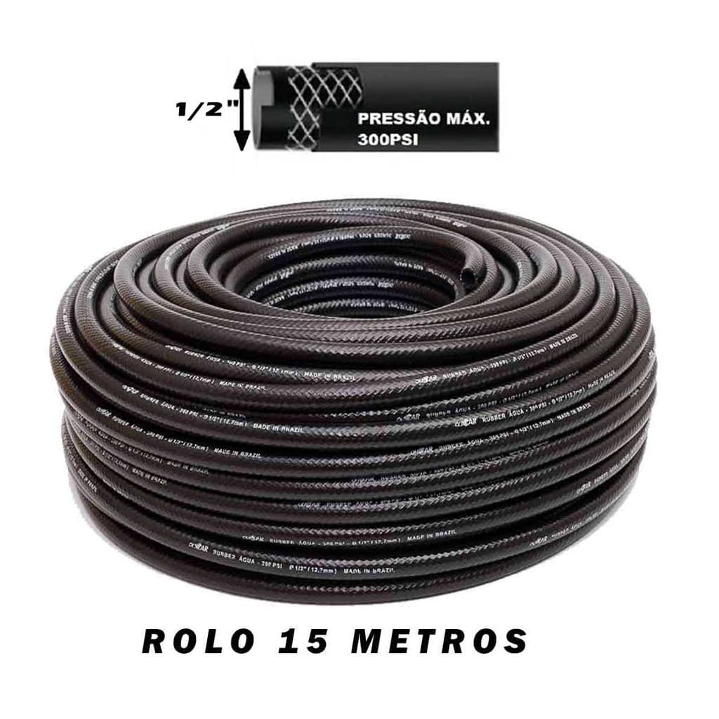 Mangueira De Jardim Reforçada Preta de 1/2 300 Psi Para Água 15 Metros