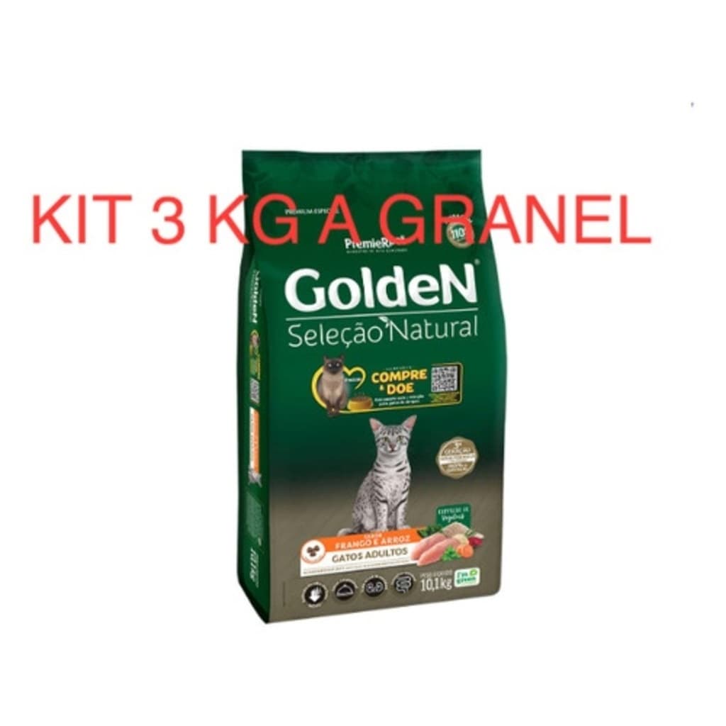 Kit 3 Kg Ração A Granel Golden Gatos Adulto Seleção Natural Frango arroz