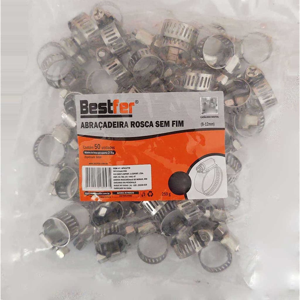 Kit 50 Abraçadeira De Metal Para Mangueira Fina 1/4 8 a 12mm