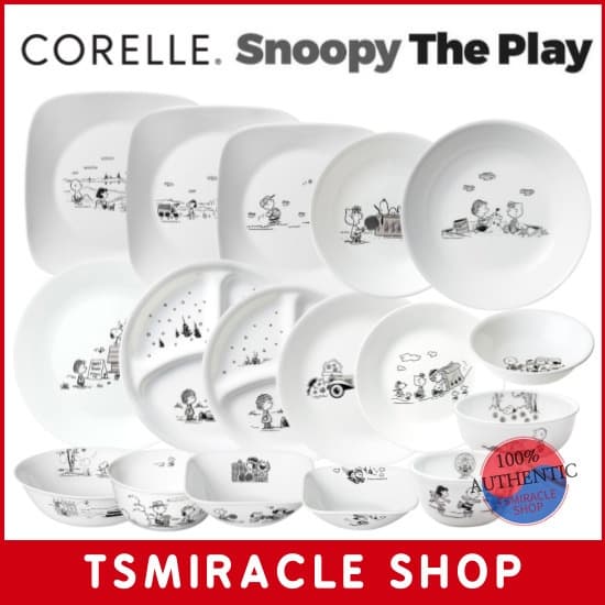 CORELLE Snoopy The Play Coleção De Louças Prato Redondo Tigela De Macarrão Talheres
