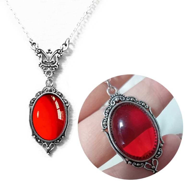 LIKE Colar Oval-Pingente Gótico Quartzo Vermelho Preto Corrente Clavícula Ornamento Aniversário Butterfly-Choker
