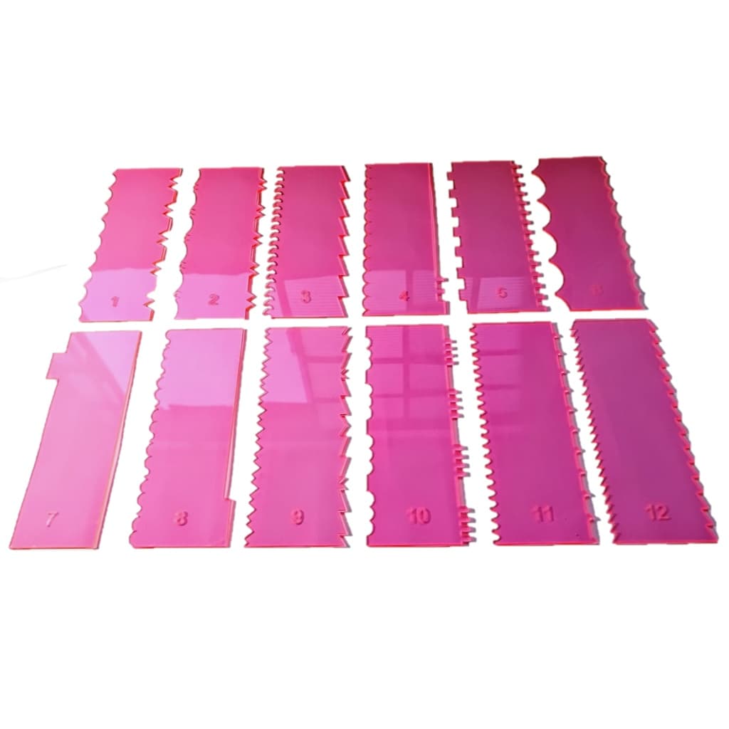 Kit 12 Espátulas Em Acrílico Alisadoras P/ Bolo + Resistente Rosa transparente