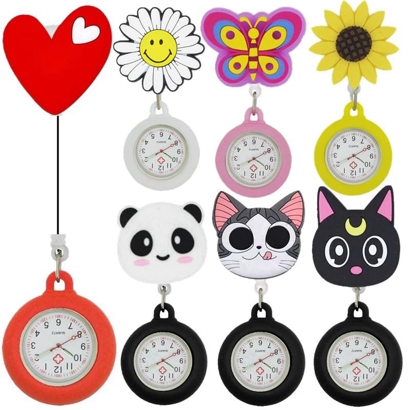 Desenho Animal De Desenhos Animados Relógios De Bolso Para Mulheres , Médicos Adoráveis , Borracha Macia Escalonável , Moda De Enfermeira Médica , Adorável