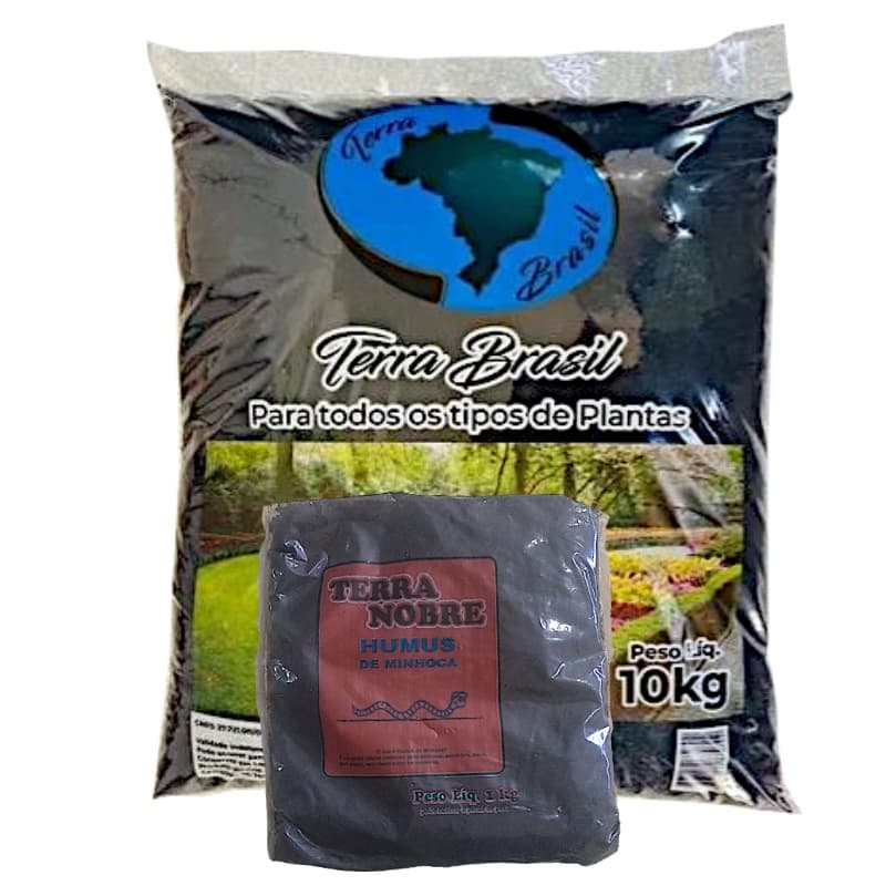 Kit Terra Brasil Adubada 10Kg + Humus de Minhoca 1kg