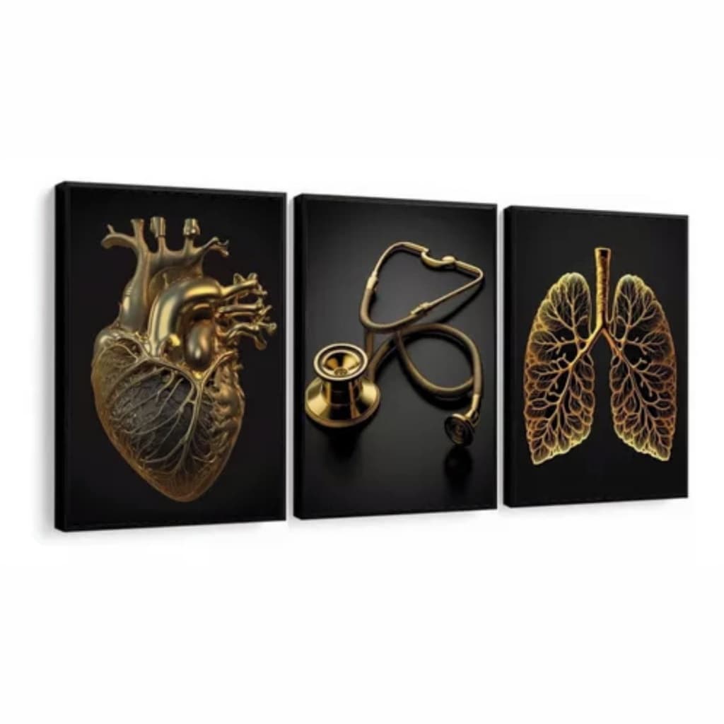 Quadro decorativo 3 peças 20x30 profissão médicos Anatomia medicina decoração para consultório quarto sala