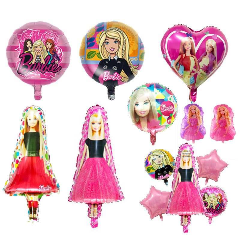 Balão de filme de alumínio em forma de boneca rosa / Balão de brinquedo para decoração de festas de aniversário