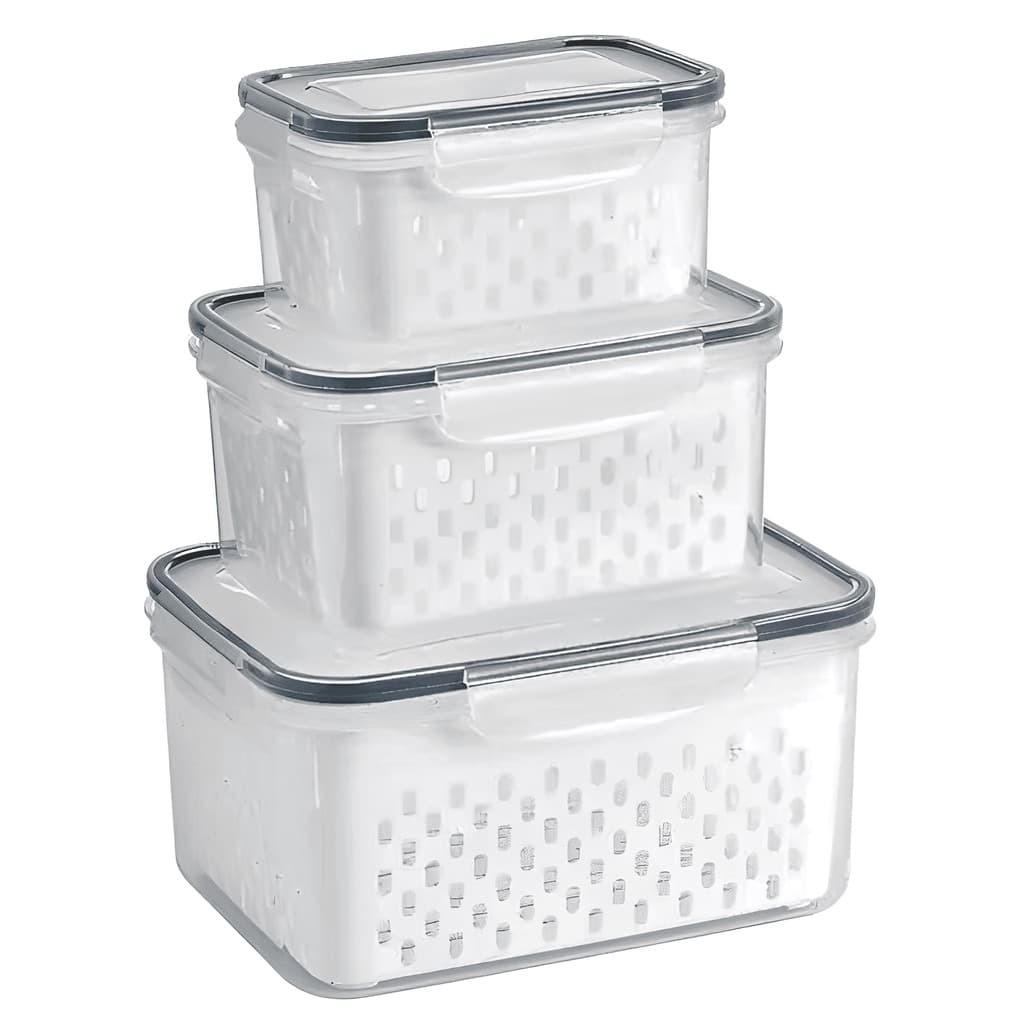 Kit 3 Organizadores de Geladeira Potes Herméticos Cozinha Alimentos Com Cesto Removível Lavar Frutas