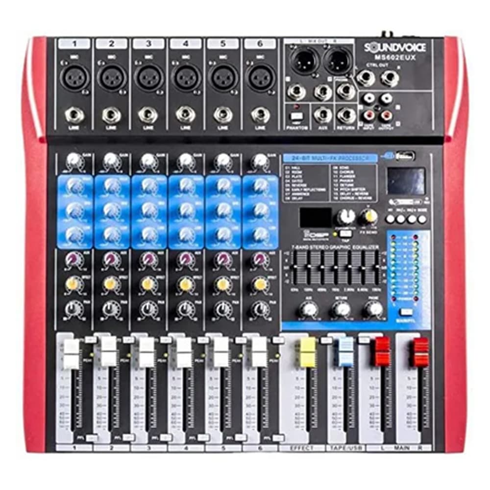 MESA DE SOM SOUNDVOICE MS602 EUX 6 CANAIS EF/EQ