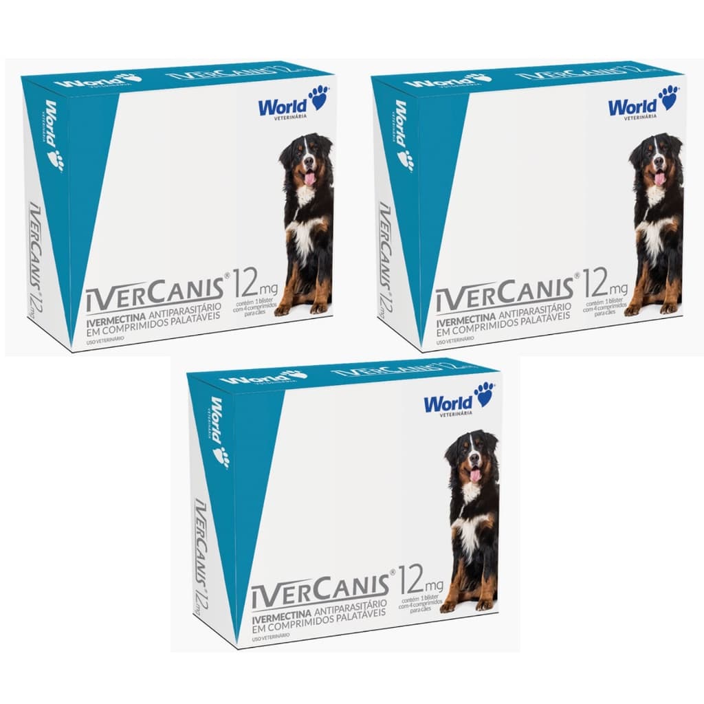Kit 3 Unidades Remédio Para Carrapato, Pulga e Sarna Ivercanis 12mg 4 Comprimidos WorldV