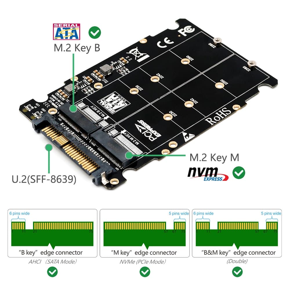 Adaptador M . 2 SSD Para U 2 2 Em 1 NVMe e SATA-Bus NGFF PCI-SFF-8639 PCIe M2 Conversor Computadores Desktop