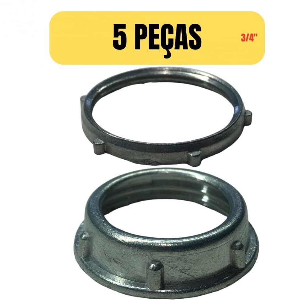 Kit 5 Bucha e Arruela Alumínio 3/4 para Eletroduto Condulete Instalação Elétrica Industrial Predial