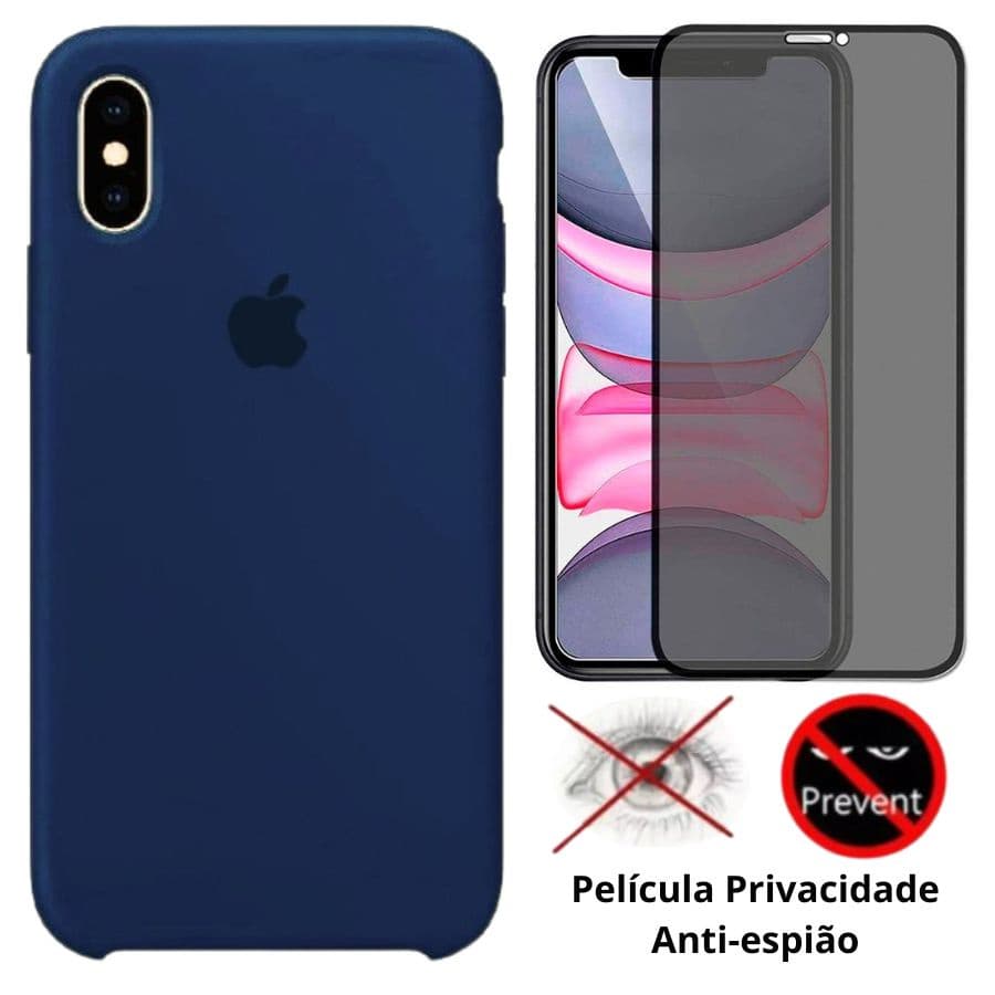 Kit 2em1 Capa Capinha + Pelicula Privacidade Para iPhone X / XS - Case Silicone Aveludada + Pelicula Privacidade 3D 5D