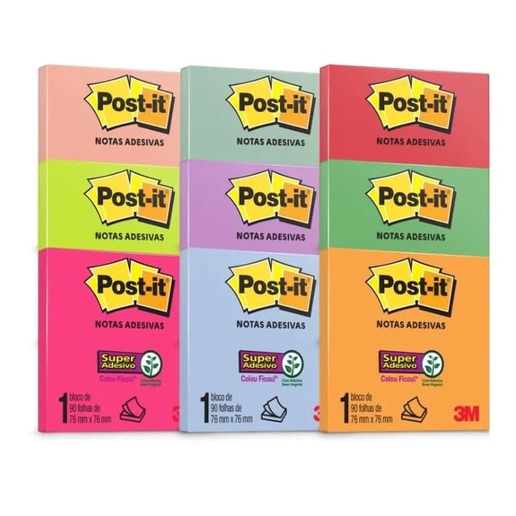 Notas adesivas 3M post-it bloco 90F colorido 76x76mm
