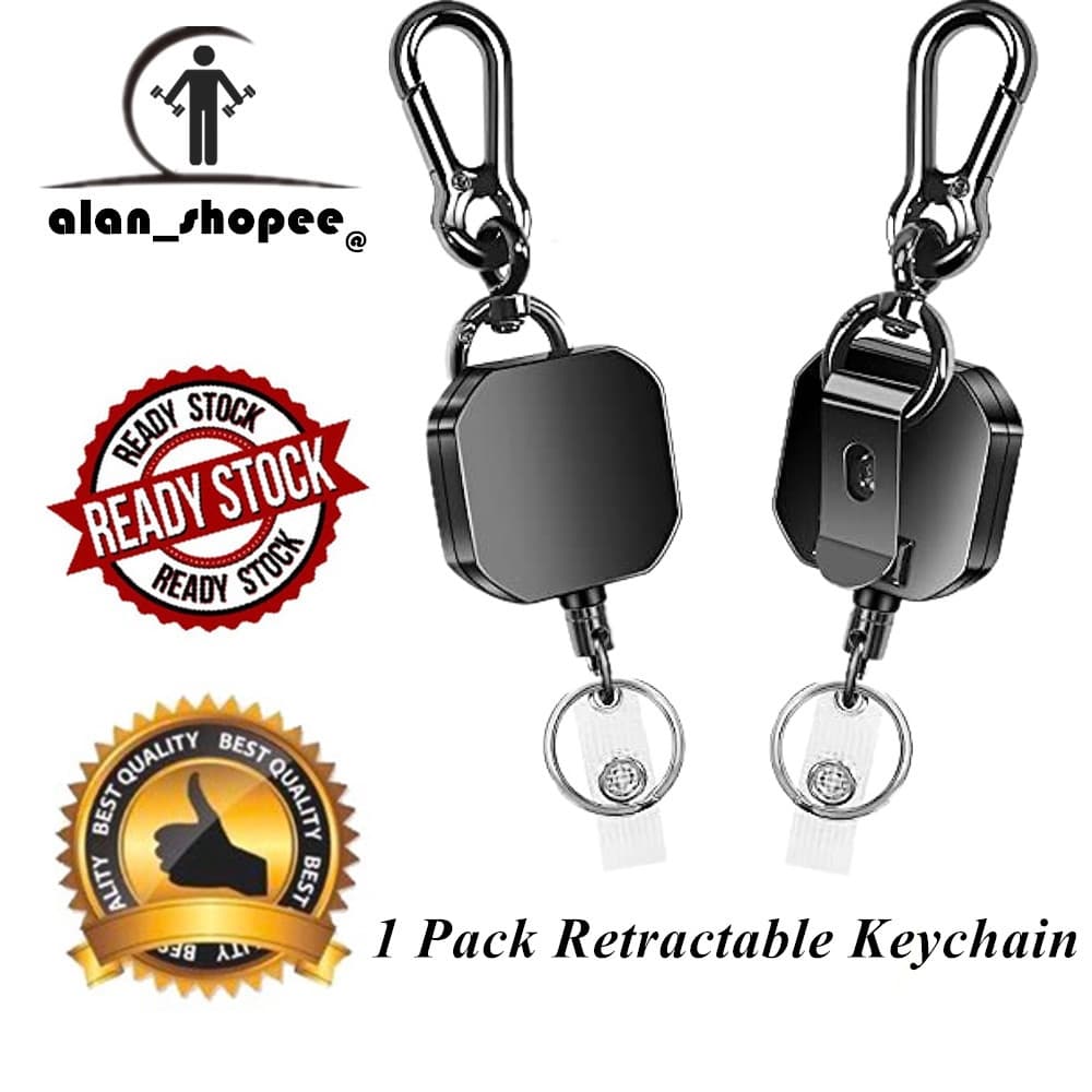 1 Pacote Chaveiro Retráctil , Porta-Chaves De Metal Para Serviço Pesado Mosquetão Com Clip De Correia , Cabo Retraido De Aço 27,5 " Anel Chave , 10.000 + Rebound , ID Reforçado