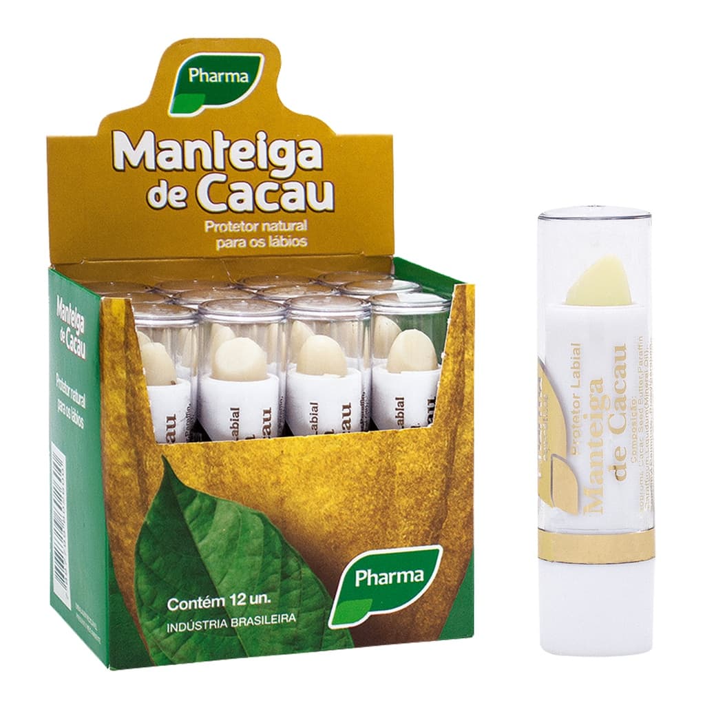 Kit com 12 Protetor Labial Manteiga de Cacau Bastão Pharma