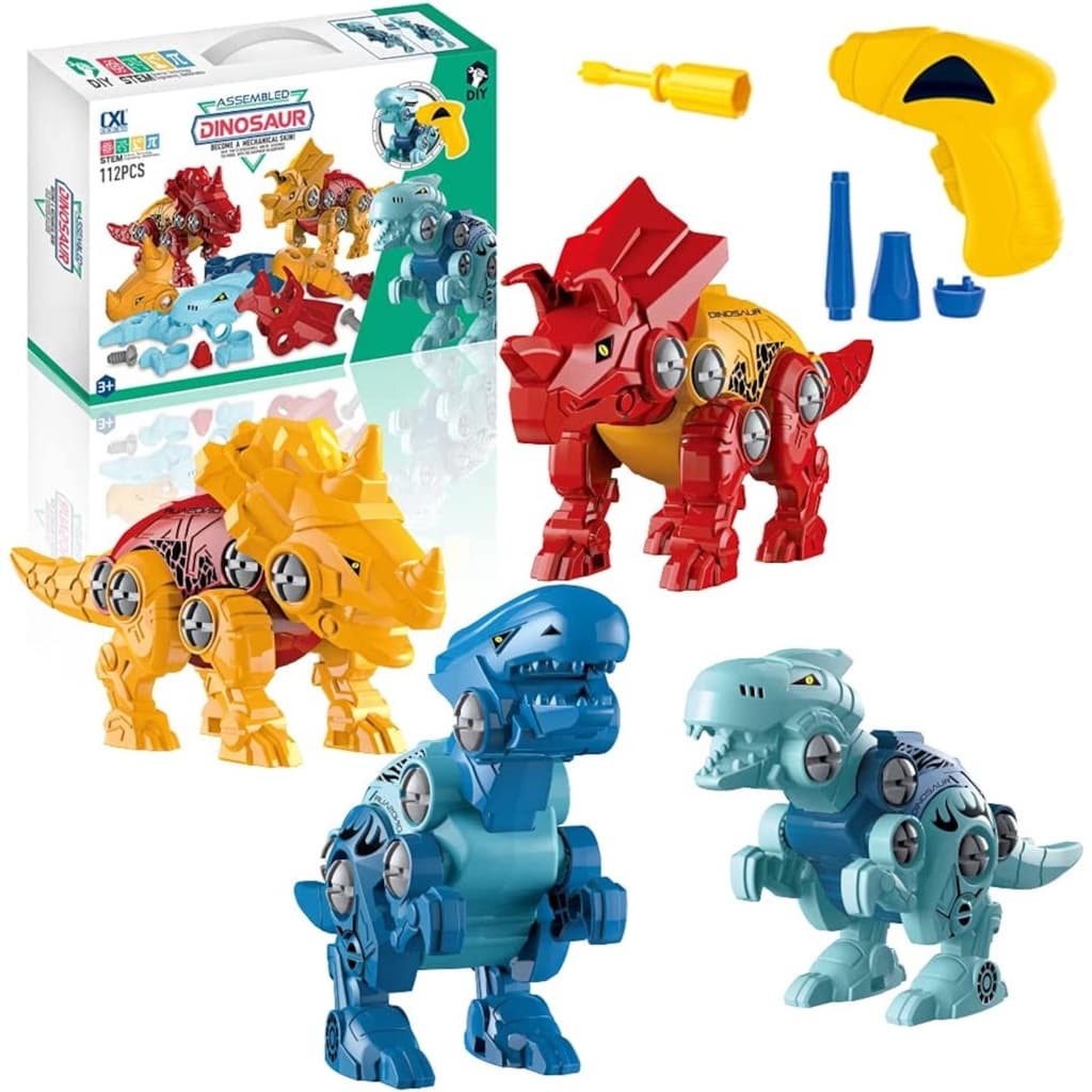 BRINQUEDO BLOCOS MONTAR DINOSSAUROS COM FERRAMENTAS 112 PC