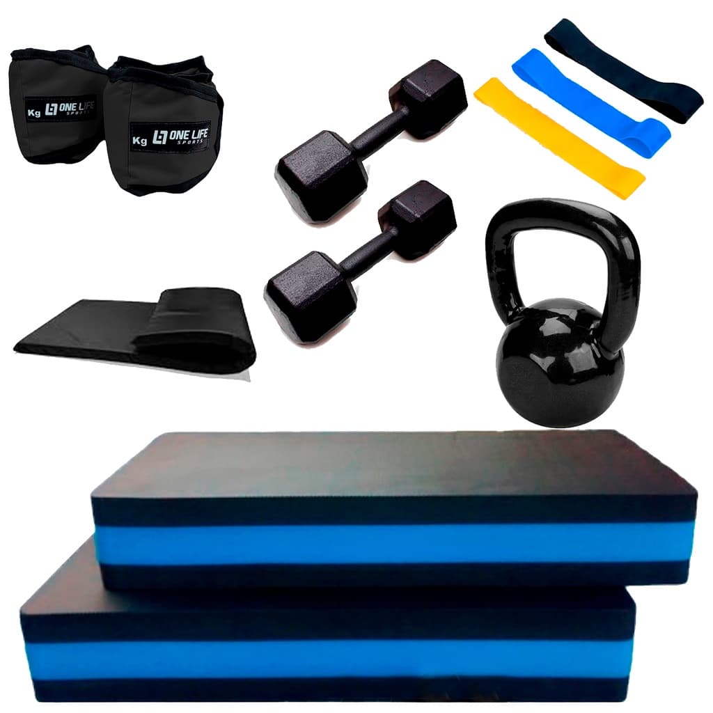 Kit Mini band+2Step+Caneleira+Halteres+Kettlebell+Colchonete