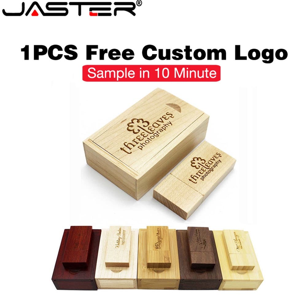 JASTER (1 PCS Logotipo Grátis) Unidade Flash USB 64 Gb De Madeira Com Caixa 2.0 Memory Stick 32 Gravação A Laser Pen Dri