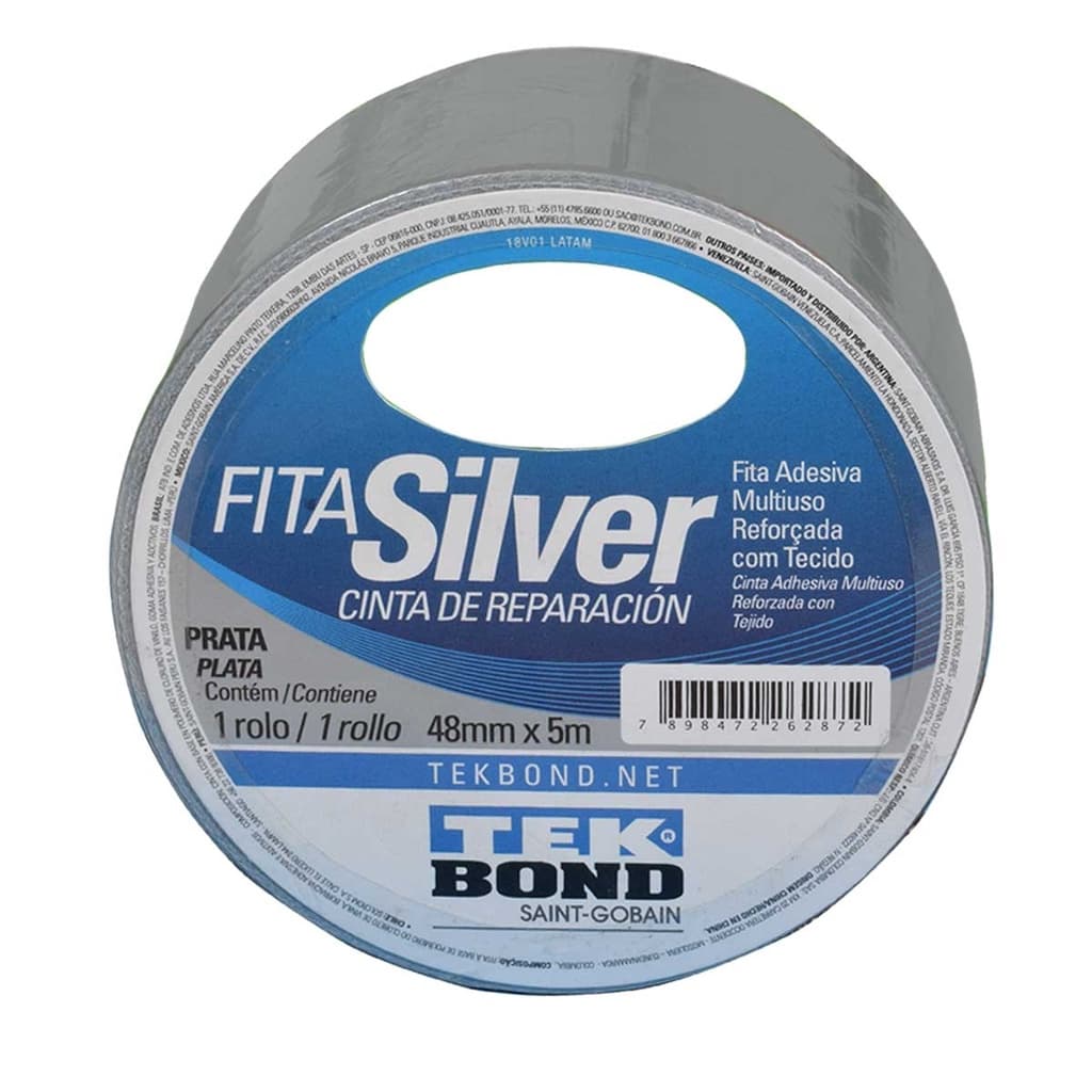 Fita Silver Tape Prata 48mmx5m Tek Bond Reforçada com tecido