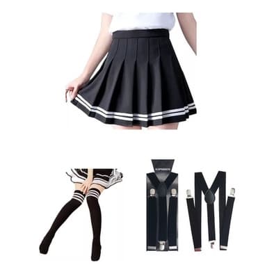 Saia College+meia +suspensorio Cosplay Coreano Colegial Kit