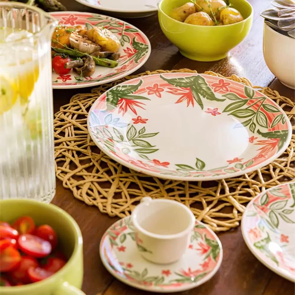 Jogo Aparelho de Jantar Oxford Biona 30pçs Jardim Tropical Estampa Floral