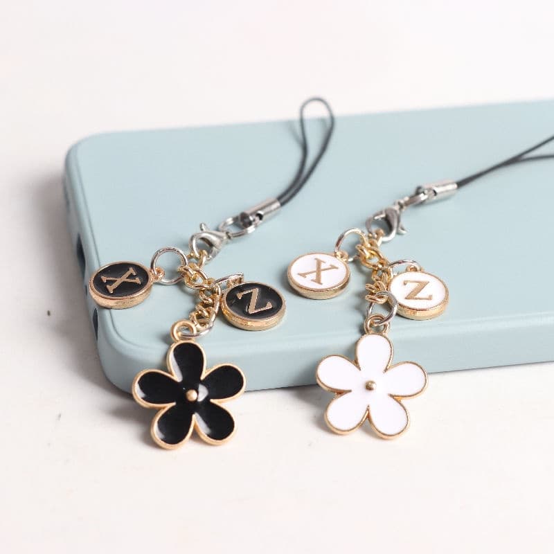 Pingente De Telefone Celular Dupla Face Personalizável Nome Da Flor De Letra Abbreviação Corda Homens Mulheres Decoração