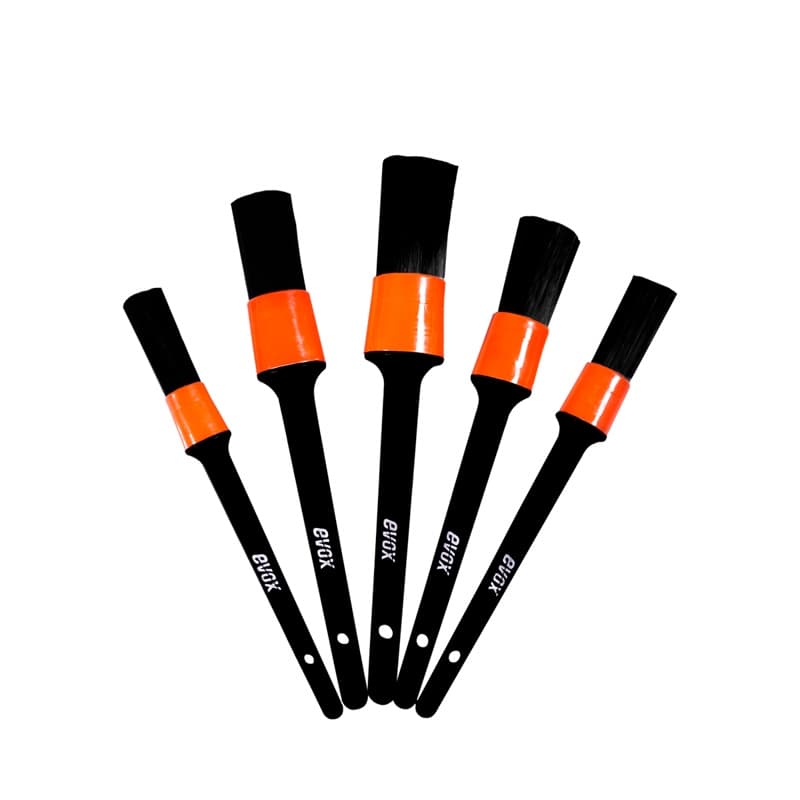 KIT COM 5 PINCEIS DETAIL USO EXTERNO PARA LIMPEZA DE CARROS EVOX AUTOMOTIVE