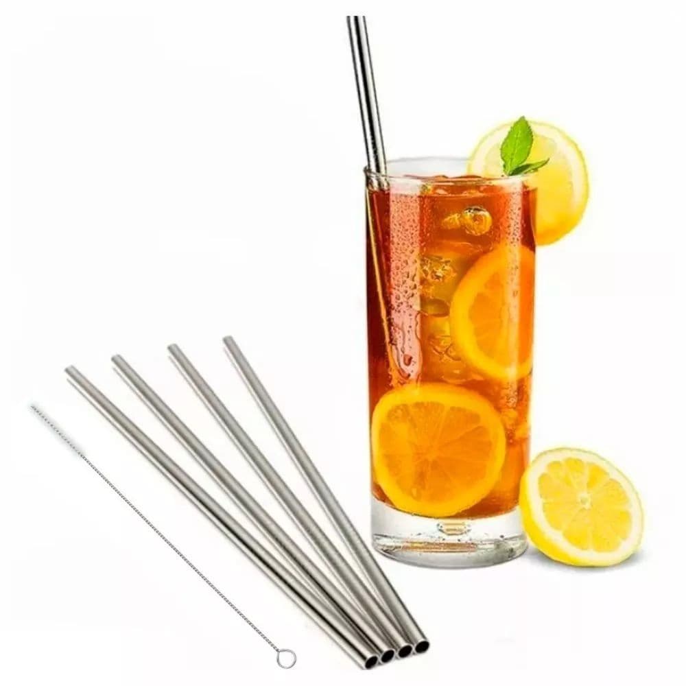 Kit 18 Canudos Aço Inox Escova De Limpeza Reutilizável 6mm