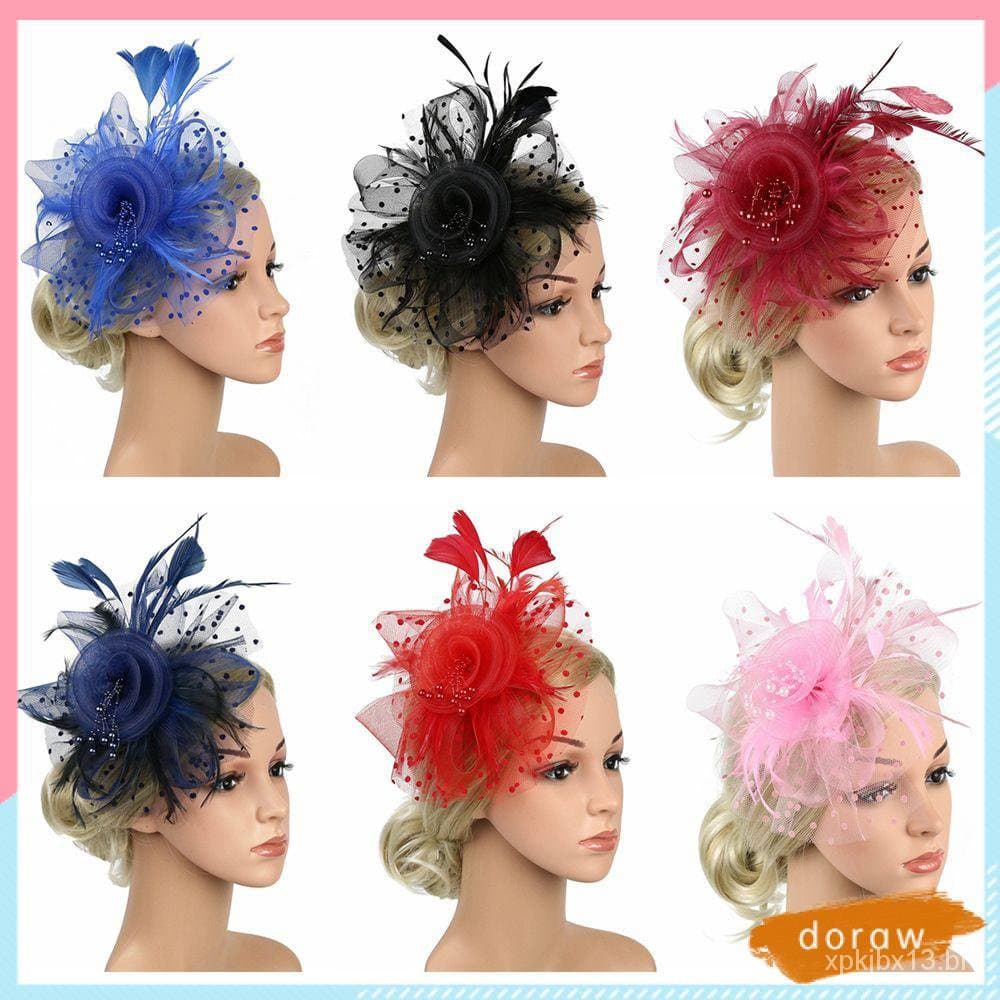 DORA Fascinator Chapéu de malha feminino com flor/penas para casamento/coquetéis PE1O