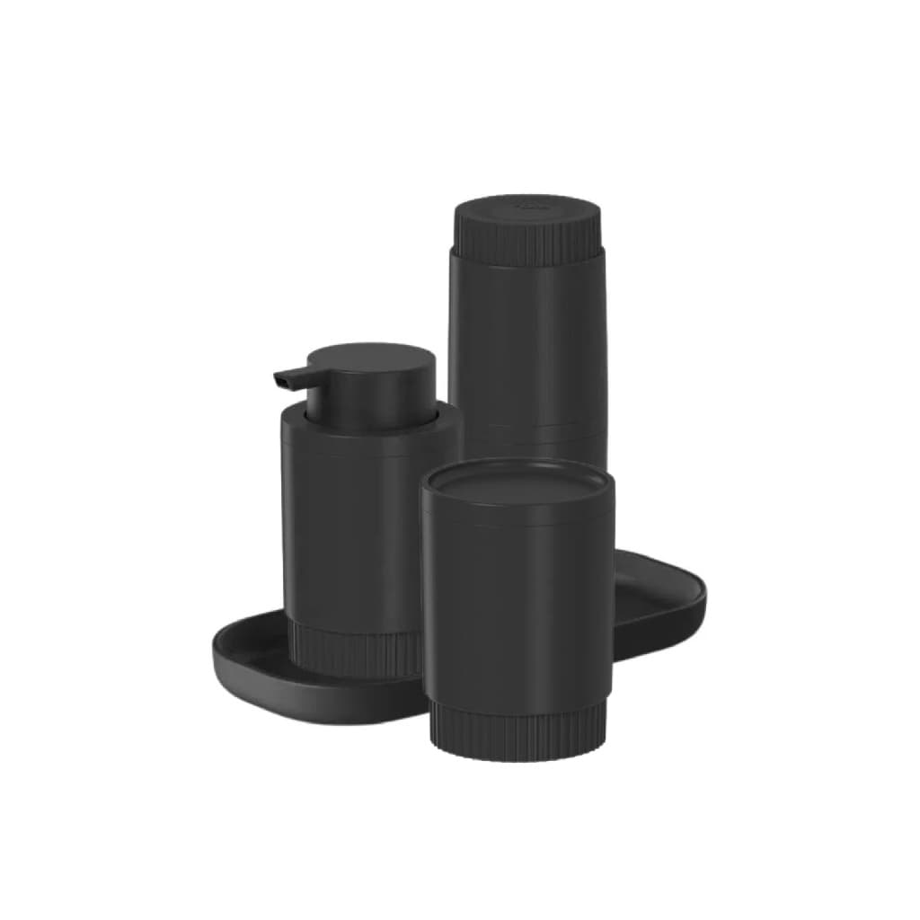 Conjunto Banheiro Dispenser Porta Escova Porta Algodão e Bandeja Dorica Ou